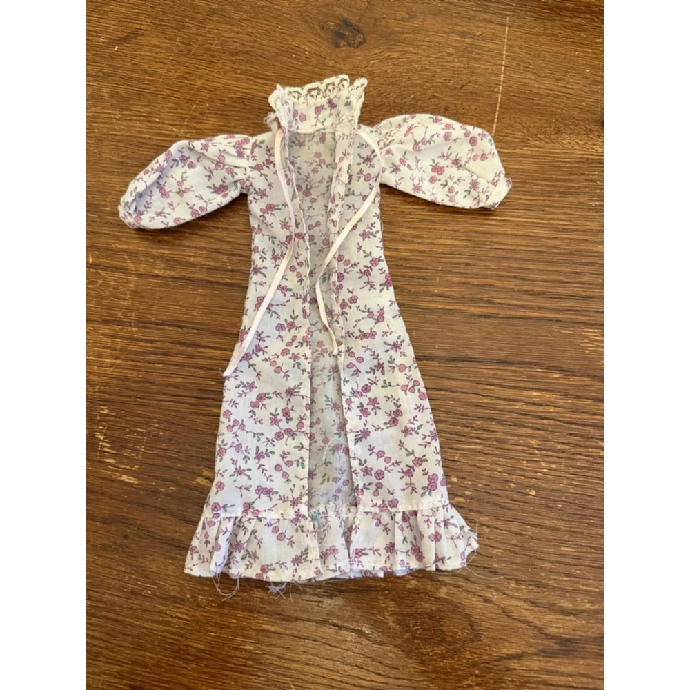 Vintage 1960s Handmade Barbie Floral Prairie Dress w Lace Trim & Ruffle Hem
